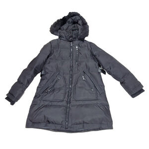 Vince Camuto Puffer Coat Womens Size Medium Black Faux Fur Goose Down Winter